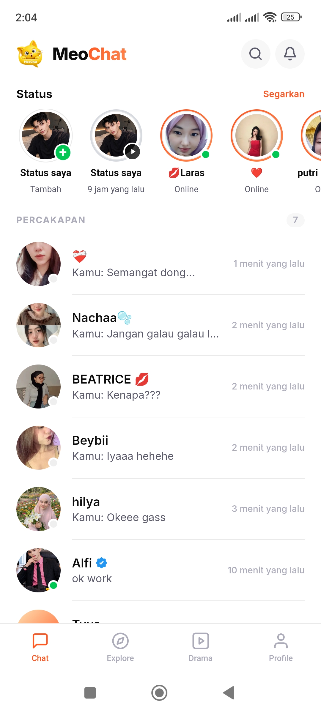 Screenshot aplikasi MeoChat
